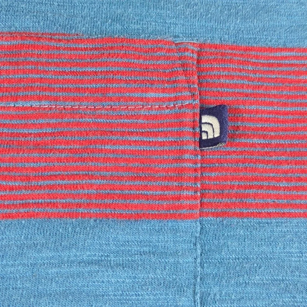 The North Face Polo Shirt Mens Extra Large Red Blue Striped Chest Pocket Casual